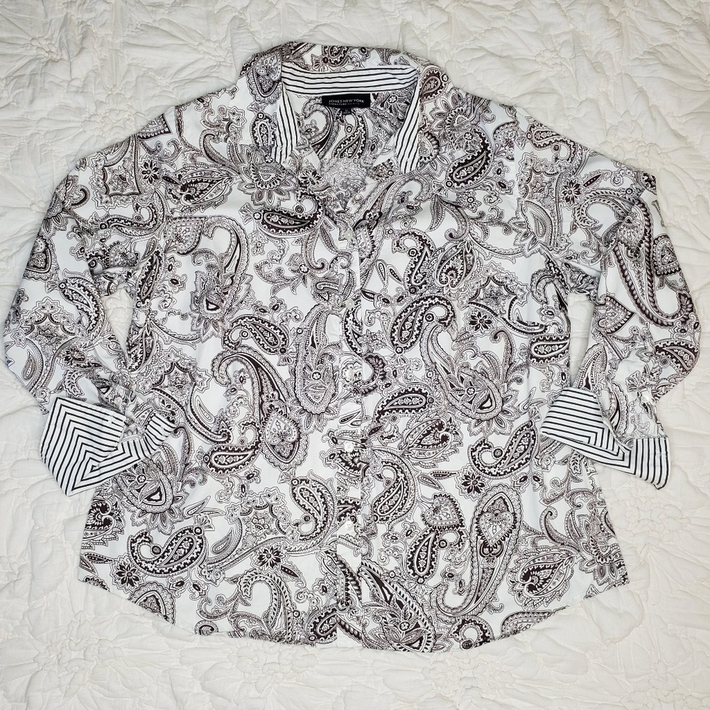 Jones New York Black and White Paisley Blouse